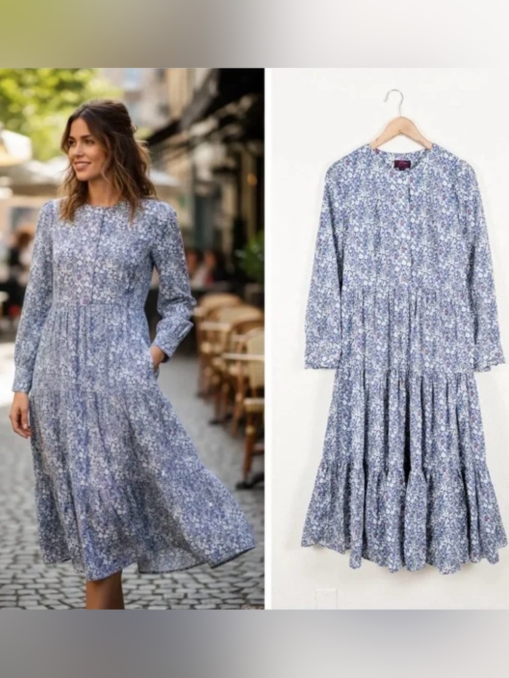 J Crew x Liberty Long Tiered Dress Liberty® June's Meadow Ditzy Floral Midi 2 - Picture 3 of 16